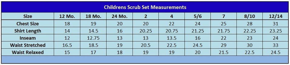 Kids Scrubs Sizes